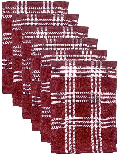 Petal Cliff Set of 6, 100% Cotton Terry Kitchen Towels Dish Towels 425 GSM, Soft and Highly Absorbent, Machine Washable (Red, Dishcloths - 12 x 12 Inch)