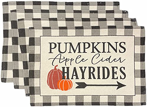 Set of 4, Farmhouse Buffalo Plaid Pumpkins Apple Cider Hayrides Decorative Autumn Fall Harvest Tapestry Placemats Kitchen Dining Table Easy to Clean, Machine Washable Size: 13” x 19”.