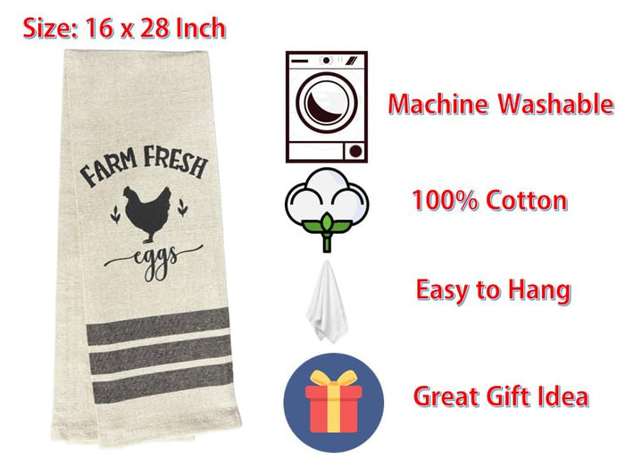 Set of 2, 100% Cotton Farm Fresh Eggs, Farmhouse Themed Flour Sack Tea Towel/Kitchen Towel for Wedding, Baby Shower, Home Decor, Housewarming 16 X 28 Inch.