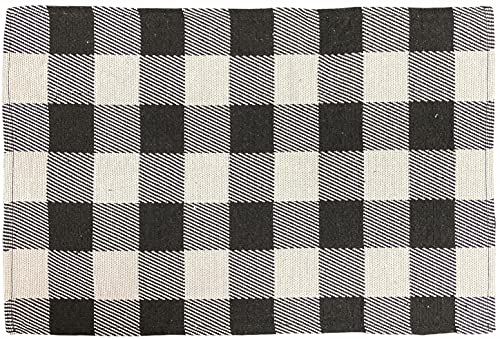 Black & White Plaid / Checkered Woven Autumn Fall Tapestry Placemats Set of 4, Kitchen Table Mats for Kitchen Dining Table, Easy to Clean Size : 13" x 19".