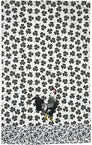 Set of 4, 100% Cotton Black & White Roosters Theme Farmhouse Kitchen Towels Set