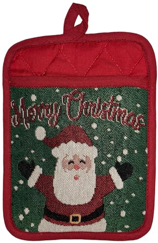 Set of 10, Snowfall Laughing Happy Santa Claus Saying Merry Christmas Design Christmas/Holiday Season Kitchen Towel Set, 4 Placemats, 4 Kitchen Towels, Oven Mitts, Potholder.