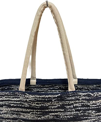 100% Cotton Extra Large Denim handmade Padded Handle tote Bag Perfect for Beach, Grocery, Fashion & Reusable, Machine Washable, Go Green SAVE EARTH. Design may vary from picture.