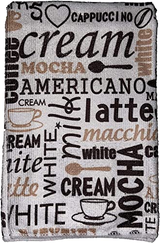 Set of 6, Mocha Latte Design Microfiber Kitchen Towels / Bar Mop, Ultra-Absorbent & Fast Drying Size : 16" x 19".