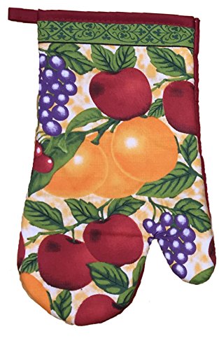 Mix Fruit (Gala Apple, Grape, Orange) Collection 100% Cotton Printed Kitchen Linen Set of 5, includes 2 Kitchen Towels, 2 Potholder & Oven mitt Kitchen Décor for Cooking, Baking, Barbecue