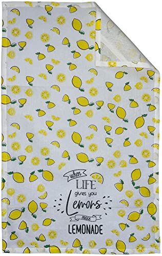 Set of 4, 100% Cotton Lemon Design Kitchen Towel Set, Sentiment When Life Gives