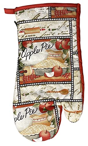 Apple Pie Design 100% Cotton Printed Kitchen Linen Set of 5, Includes 2 Kitchen