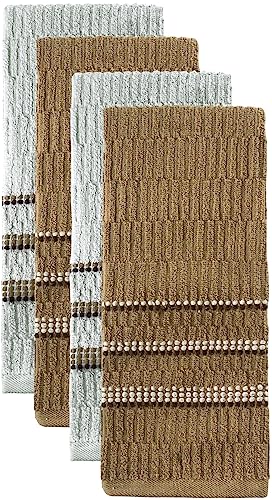 Set of 4, 100% Ribbed Terry Kitchen Towel 4 Hand Towel : 16 X 28 inch Soft and Ultra-Absorbent.