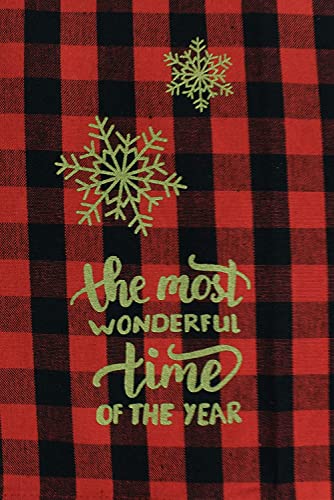 Set of 4, 100% Cotton Holiday Christmas Design Plaid Kitchen Towels Quote Patchwork / Embroidery Christmas Tree and Snowflake, Soft and Absorbent Tea Towels / Kitchen Towels. Size: 15” x 25”.