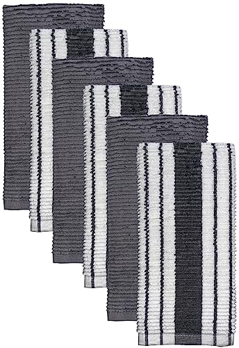 Premium Cotton Set of 6, Kitchen Towels Dish Towels 3 Vertical Stripe and 3 Solid Kitchen Towels 425 GSM, Soft and Highly Absorbent, Machine Washable Size: 16 x 26 Inch.