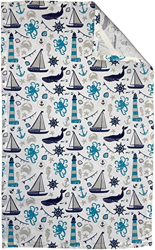 Set of 4, 100% Cotton, Coastal Nautical Fish Design, Kitchen Towel Set, Include