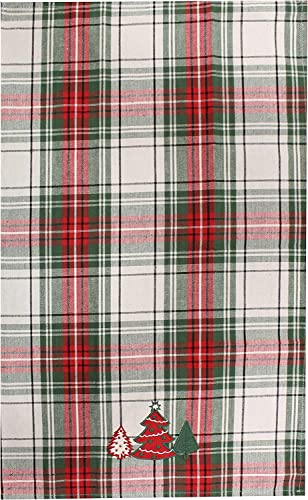 Set of 4, 100% Cotton Holiday Christmas Design Plaid Kitchen Towels Quote Patchwork / Embroidery Christmas Tree and Snowflake, Soft and Absorbent Tea Towels / Kitchen Towels. Size: 15” x 25”.