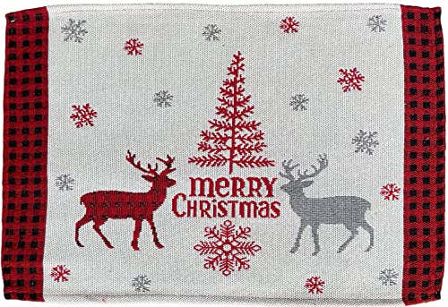 Set of 4, Reindeer, Snowflakes, Christmas Tree with Merry Christmas Tapestry Placemats for Holiday Season, Kitchen Dining Table, Perfect for Party or Gifts. Easy to Clean Size: 13" x 19".