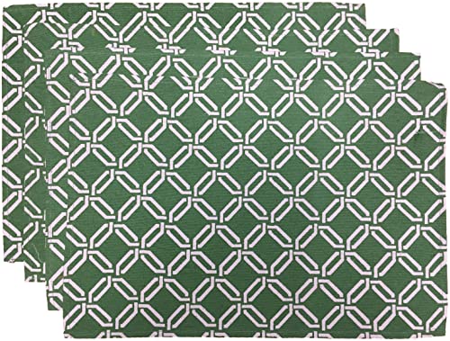 Set of 4, Geometric Design Green and White Tapestry placemats for Dining Table,