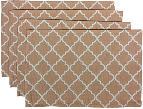 Set of 4, Peach Quatrefoil Design Tapestry placemats for Dining Table, Table mat