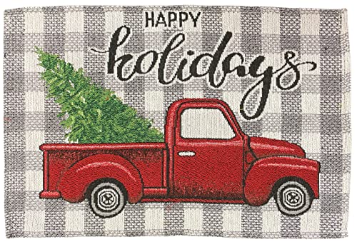 Set of 4, Black & White Plaid, Red Truck with Christmas Tree with Happy Holiday, for Holiday Season, Home Decoration Kitchen Dining Table, Perfect for Party or Gifts. Easy to Clean Size: 13" x 19".