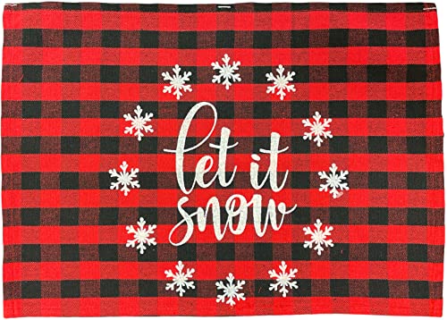 Set of 4, Christmas Tapestry Placemats, Red & Black Plaid Let it Snow with Snowflakes, for Holiday Season, Home Decoration Kitchen Dining Table Easy to Clean Size: 13" x 19".