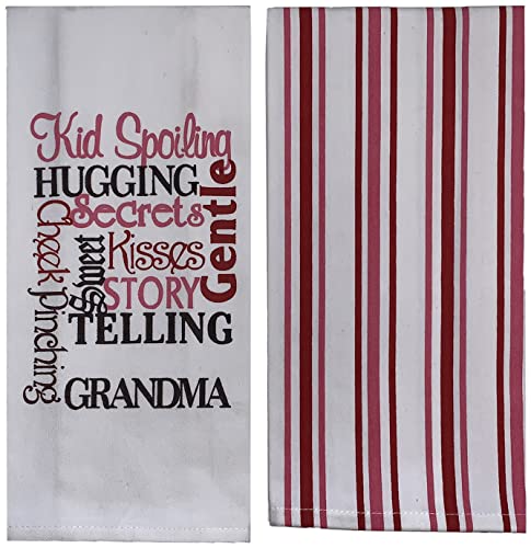 Set of 2, Printed Kitchen Towels Size: 15" x 25", 1 Stripe and 1 Plain White with Saying Beautiful Message.