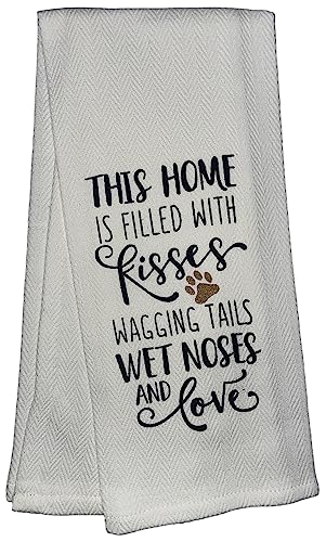 5 Pcs 100% Cotton Love My Dog Design White Funny Quote Herringbone Pattern Flour Sack Kitchen Towels Dish Towels/Dishcloths for Wedding, Baby Shower, Housewarming Gifts Size: 16 x 28 Inch.