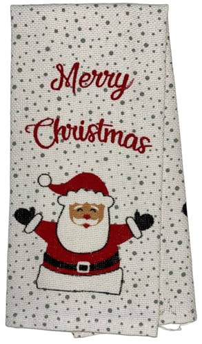 Set of 10, Snowfall Laughing Happy Santa Claus Saying Merry Christmas Design Christmas/Holiday Season Kitchen Towel Set, 4 Placemats, 4 Kitchen Towels, Oven Mitts, Potholder.