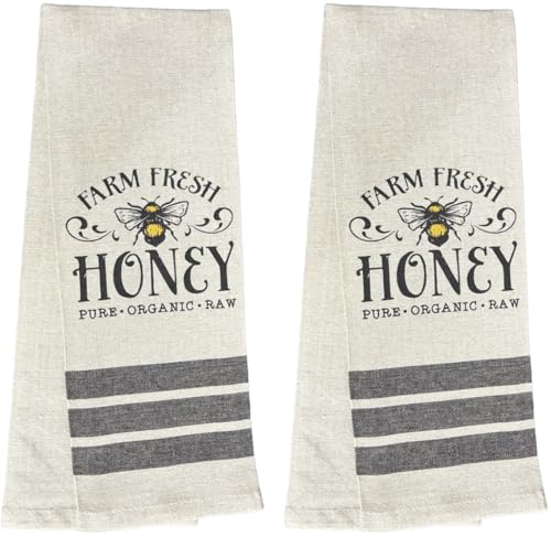 Set of 2, 100% Cotton, Farm Fresh Honey, Farmhouse Themed Flour Sack Tea Towel/Kitchen Towel for Wedding, Baby Shower, Home Decor, Housewarming 16 X 28 Inch.