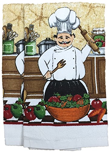 Italian Chef Collection 100% Cotton Printed Kitchen Linen Set of 5, includes 2 Kitchen Towels, 2 Potholder, 1 Oven mitt Kitchen Décor for Cooking, Baking, Barbecue