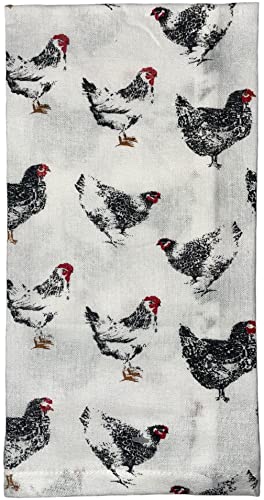 Set of 4, 100% Cotton, Farmhouse Design Black & White Rooster Sentiment Farmers