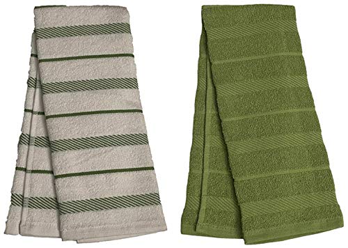 Set of 4, 100% Ring-Spun Cotton Diagonal Stripes Kitchen Towels, Dish Towels, Tea Towels, Reusable, Soft and Ultra Absorbent, Machine Washable Size: 16 x 28 inch.