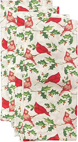 Set of 6, 100% Cotton, Cardinal Bird Design Christmas/Holiday Season Kitchen Towel Set, Includes 4 Kitchen Towels, Pot Holder & Oven mitt.