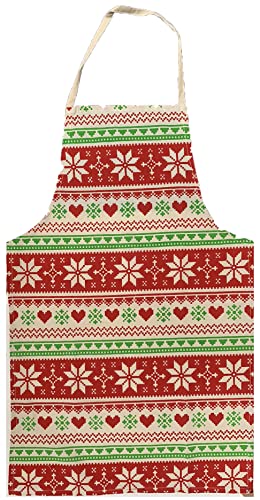 2 Pack, 100% Cotton Christmas Holiday Kitchen Apron with Dog Lovers and Snowflakes, Heart Design for Dress Size: 4-6. Machine Washable Size: 19 x 30 inch.