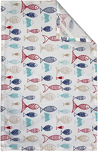 Set of 4, 100% Cotton, Coastal Nautical Fish Design, Kitchen Towel Set, Include