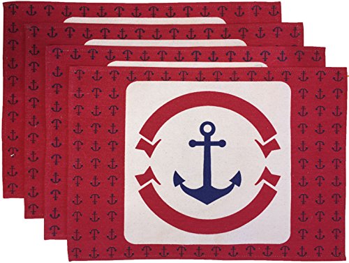 Set of 4, Seaside Print Coastal Nautical Anchor Design Tapestry placemats for Dining Table, Table mat for Dining Room Easy to Clean, Machine Washable Size: 13” x 19”.