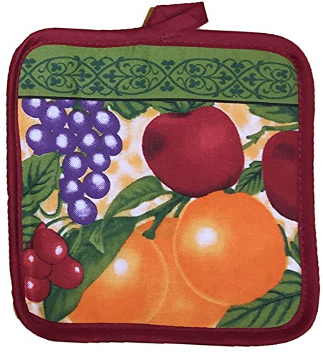 Mix Fruit (Gala Apple, Grape, Orange) Collection 100% Cotton Printed Kitchen Linen Set of 5, includes 2 Kitchen Towels, 2 Potholder & Oven mitt Kitchen Décor for Cooking, Baking, Barbecue