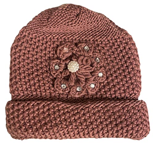 2 Pcs, Womens Wool Knitted Crochet Slouchy Beanie Hat with Flower for Cold Weather Protection.