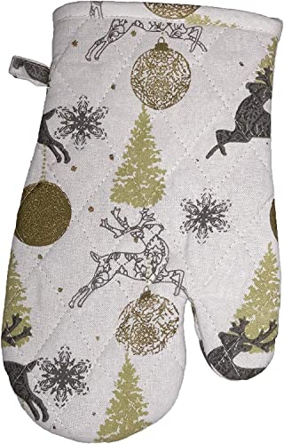 Set of 4, Reindeer, Christmas Tree, Christmas Bulbs, Snowflakes Design Christmas/Holiday Season 100% Cotton Kitchen Towel Set, Includes 2 Kitchen Towels, Pot Holder & Oven mitt.