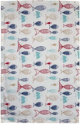 Set of 4, 100% Cotton, Coastal Nautical Fish Design, Kitchen Towel Set, Include