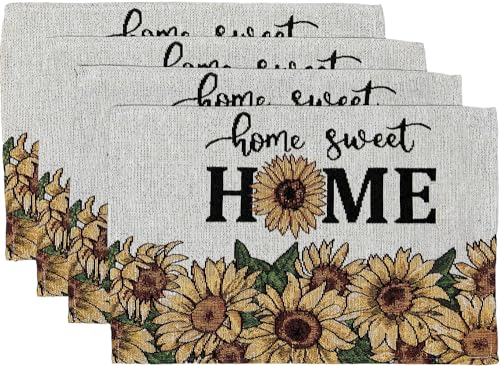 Set of 4, Home Sweet Home with Sunflower Design Tapestry Placemats for Dining Table, Table mat for Kitchen Table, Easy to Clean, Machine Washable Size: 13" x 19".