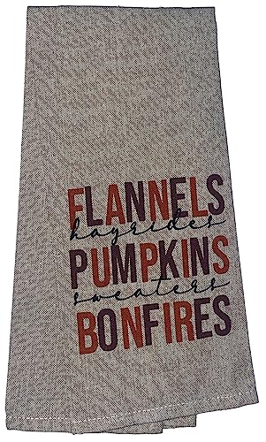 Set of 6, Fall & Harvest Halloween on Dark Linen 100% Cotton Vintage Saying Tea Towels/Kitchen Towel Size: 15” x 25".