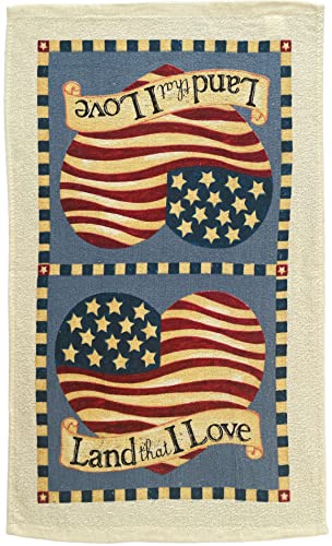 Set of 4, Heart Design US Flag Sentiment Land That I Love Printed Terry Kitchen Towels Dish Towels for Kitchen Decorative Size: 15 x 25 inch.