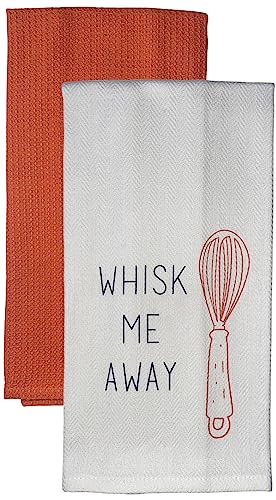 Set of 2, 100% Cotton White Herringbone Funny Kitchen Towels Whisk ME Away and Plain Orange Kitchen Towels Size: 16 X 28 Inch.