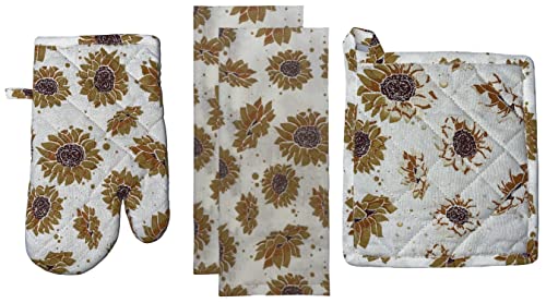 Set of 4, 100% Cotton, Sunflower Design Spring and Summer Kitchen Towel Set, Inc