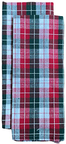 Set of 4, Christmas Multi Color Plaid Check Woven Kitchen Towel Set, Includes 2 Kitchen Towels, 1 Pot Holder, 1 Oven Mitt.