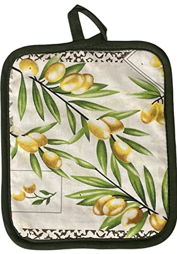 Olive Design 100% Cotton Printed Kitchen Linen Set of 4, Includes 2 Potholder, 2 Oven mitt Kitchen Décor for Cooking, Baking, Barbecue