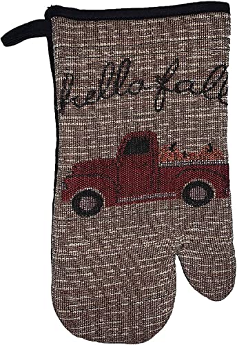 Set of 10, Red Truck with Pumpkin Fall Design Sentiment Hello Fall Tapestry Kitchen Towel Set, Include 4 Placemats, 2 Kitchen Towels, 2 Pot Holder & 2 Oven mitt.