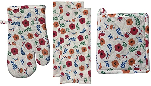 Set of 4, 100% Cotton, Nemophila Spring Flower Design Kitchen Towel Set, Include