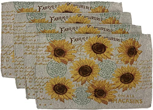 Set of 4, Sunflower Design Printed Tapestry placemats for Dining Table, Table ma