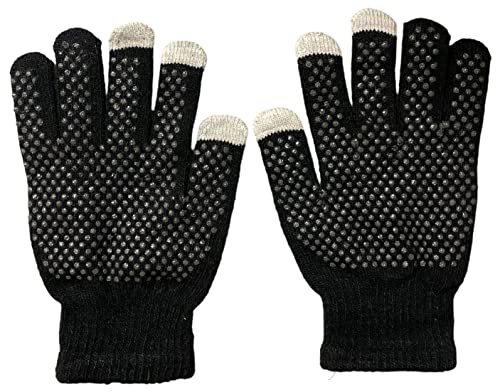 Winter Knitted Magic Stretchy Black Dotted Anti-slip Knit Warm Gloves for Unisex.