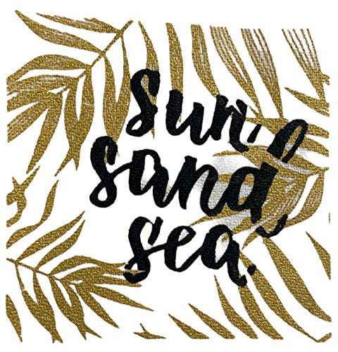 100% Cotton Sun Sand Sea Design Flour Sack Kitchen Towel Soft and Absorbent Tea Towel / Hand Towels with Hanging Loop Size: 16 X 28 Inch.