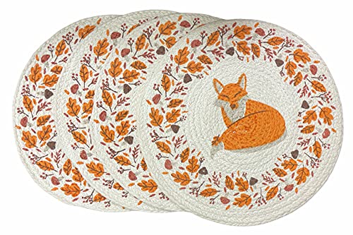 4 Pcs Trivet Potholder, 100% Cotton 14 Inch Round Braided Fall Design Hot Pads – Coasters Table Mat for Cooking and Baking, Heat Resistant, Non-Slip, Absorbent.