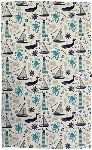 Set of 4, 100% Cotton, Coastal Nautical Fish Design, Kitchen Towel Set, Include